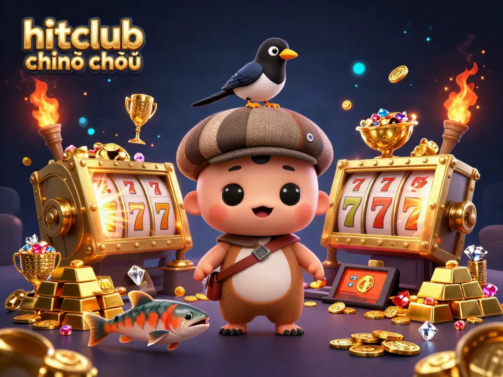 Experience thrilling slots and jackpots with hitclub chính chủ in this vibrant 3D illustration.