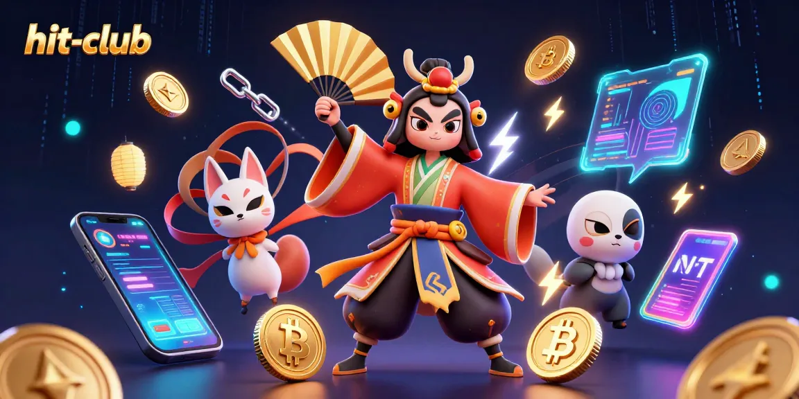 Engage in exciting gameplay at hit-club with 3D characters and crypto elements in a vibrant casino scene.