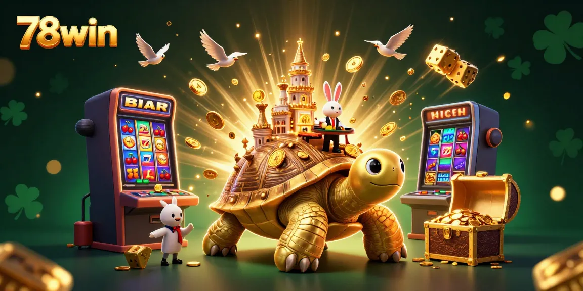 Engage in thrilling gaming adventures at 78win with an exuberant casino scene filled with golden elements.