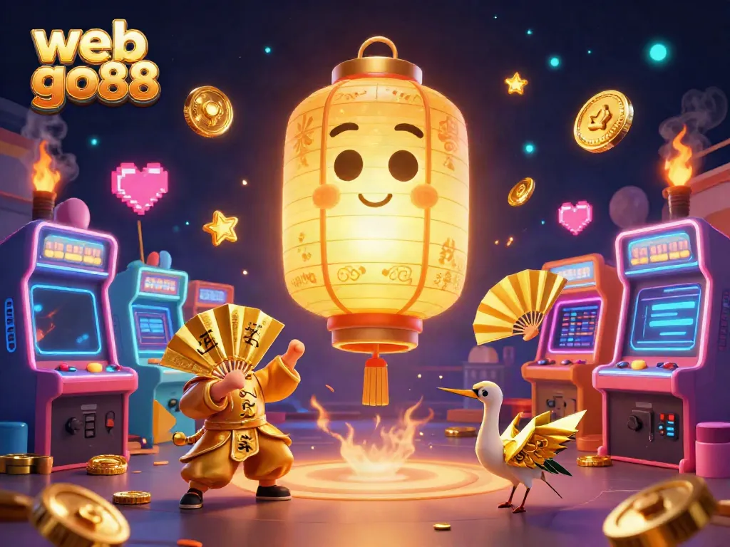 Engage with web go88 through a vibrant casino-themed fantasy landscape filled with lucky symbols and interactive game elements.