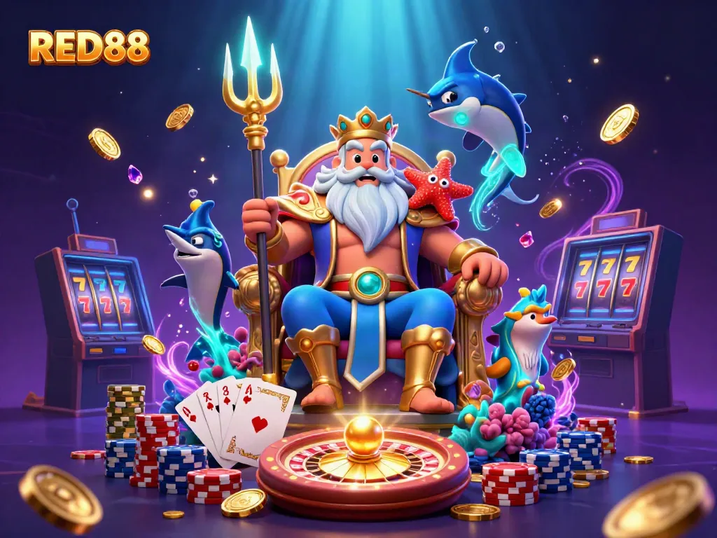 Experience the excitement of RED88 with dynamic casino elements and captivating underwater visuals.