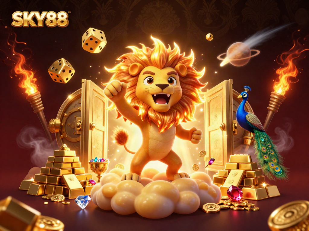Experience SKY88’s exciting adventures in a vibrant 3D casino world with treasures and dynamic characters.