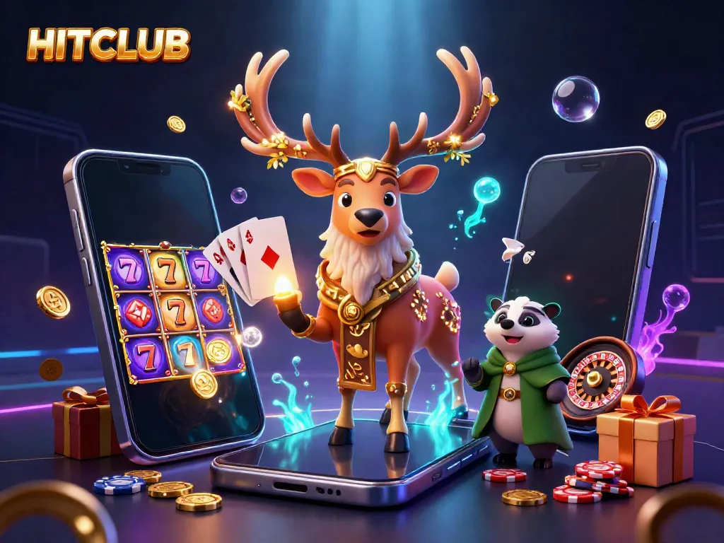 Experience HITCLUB with vibrant slot games and energized characters in an enchanting 3D scene.
