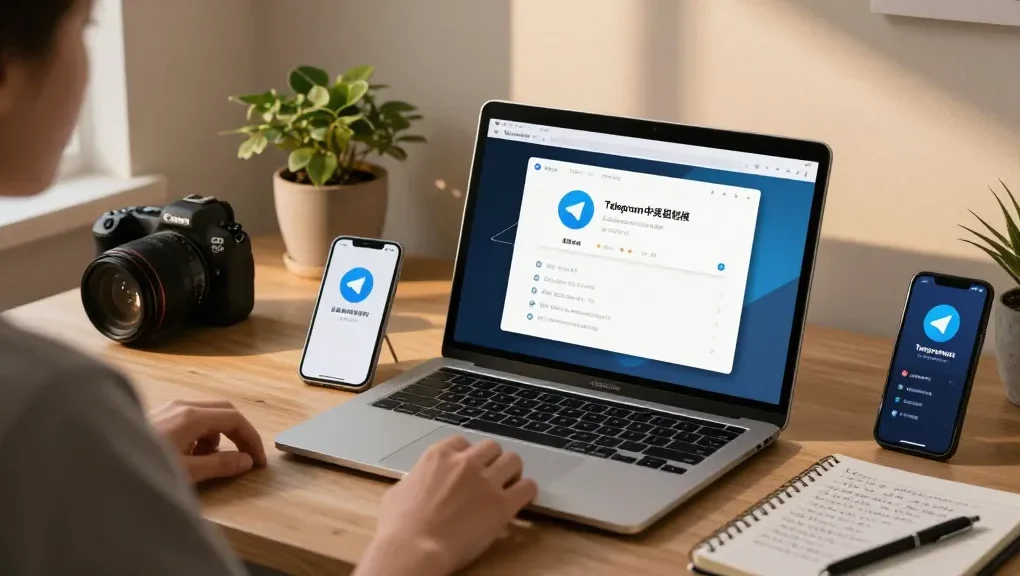 Customize Telegram Chinese Version in a cozy home office setting.