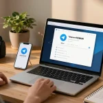 Customize Telegram Chinese Version in a cozy home office setting.